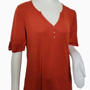 Vintage Women’s Apt. 9 Stretch Sunset Orange Bejeweled Short Sleeve Blouse Shirt